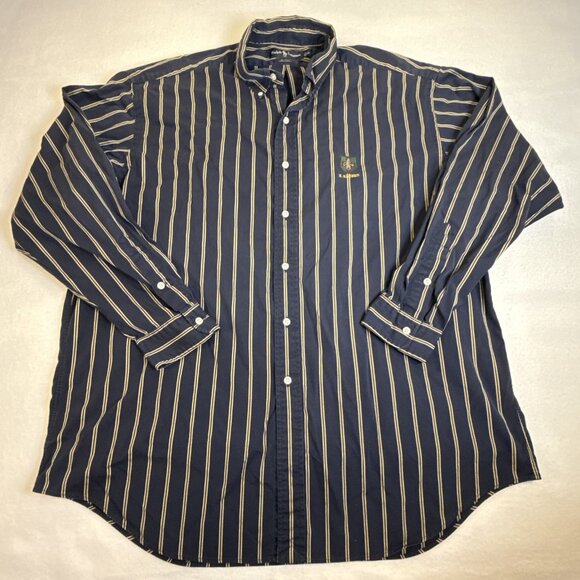Vintage Ralph Lauren Blaire L/S Button Up Shirt Crest Logo Sz XL Blue Striped - Picture 1 of 7